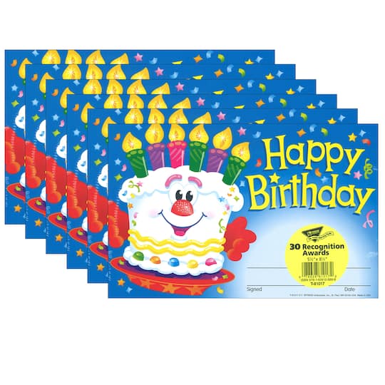 Trend Enterprises&#xAE; Happy Birthday Cake Recognition Awards, 6 Packs of 30